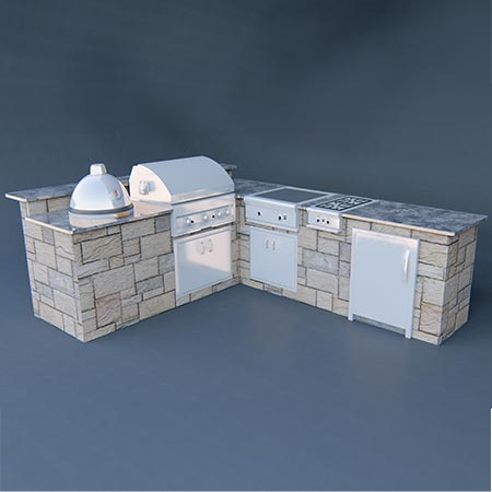 Rendered image of an outdoor kitchen island to showcase ergonomics