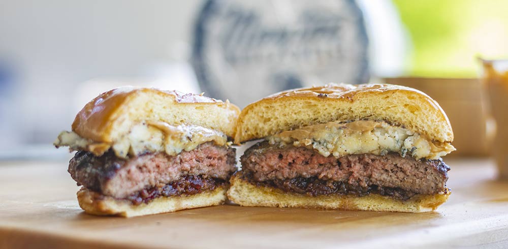 Peanut Butter, Blue Cheese, and Bacon Jam Burger Recipe